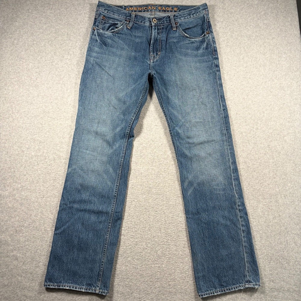 American Eagle Jeans Mens 34x32 Blue Low Rise Slim Straight Denim Pants 2000s